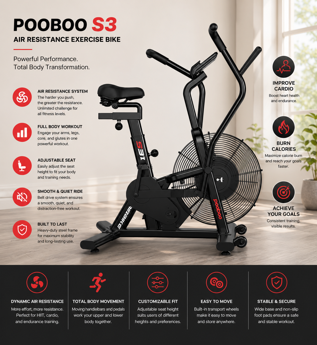 Pooboo Air Resistance Bike