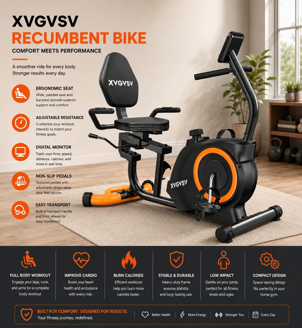 XVGVSV Quiet Recumbent Bike